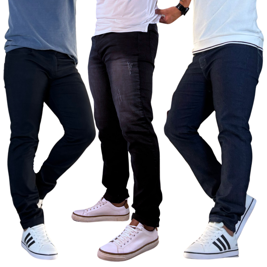 Kit 3 Calça Masculina Slim Elastano Premium Alta Elasticidade Até 3 Peças Versáteis | Moda 2026 .