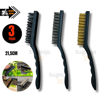 Kit 3 Super Escovas Para Limpeza em Aço Carbono Latão e Nylon  forno grelha fogão Aço Latão 21,5CM em Oferta na Shopee