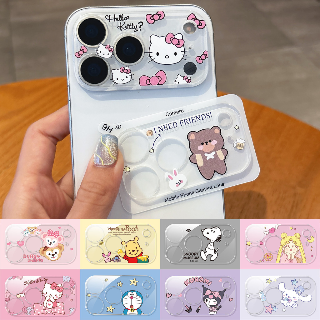 Hello Kitty Kuromi Cinnamoroll Doraemon Filme De Câmera De Vidro Temperado Transparente Rígido Para iPhone 17/16/15/14/1 em Oferta na Shopee
