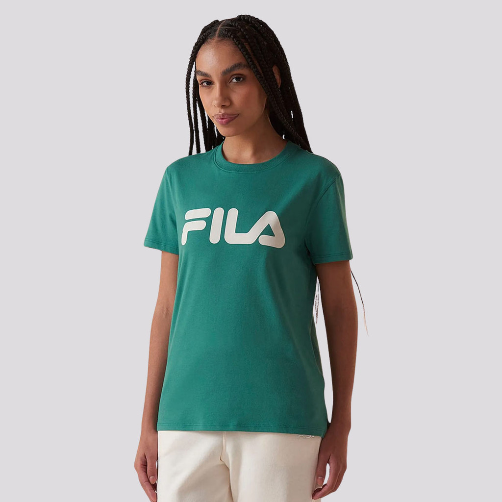 Camiseta Fila Letter Premium II Feminina Verde e Branca em Oferta na Shopee