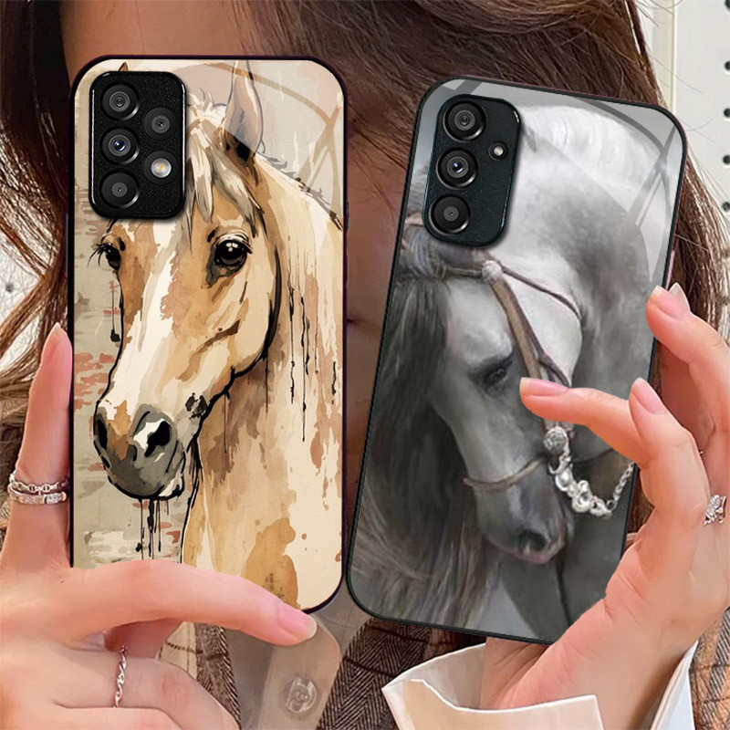 Cavalo 05 Caso De Telefone Vidro Para Samsung Galaxy A16 A15 A25 A35 A55 A53 A54 A34 A14 A32 A52 4G 5G Capa A56 A54