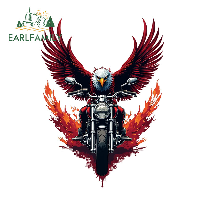 EARLFAMILY Águia Com Motocicleta Refrigerador Adesivos De Carro Skate Frasco De Armazenamento Pára-Brisa Decalque Oclusã