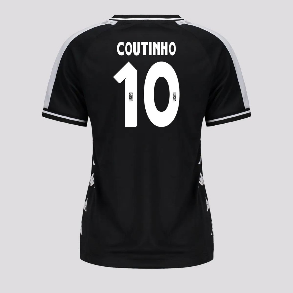Camisa Kappa Vasco Supporter Block Feminina Preta e Branca 10 Coutinho