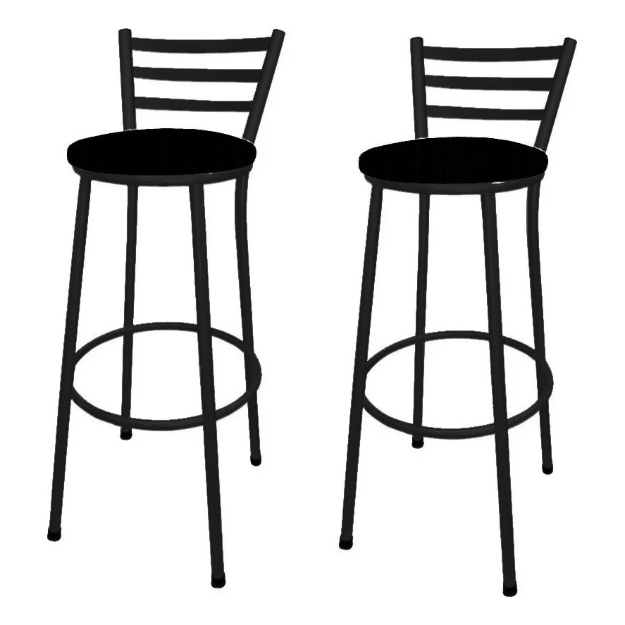 Kit 2 Banqueta Bar Alta ROMA Chapa Preta  -máx 1 Kit/compra