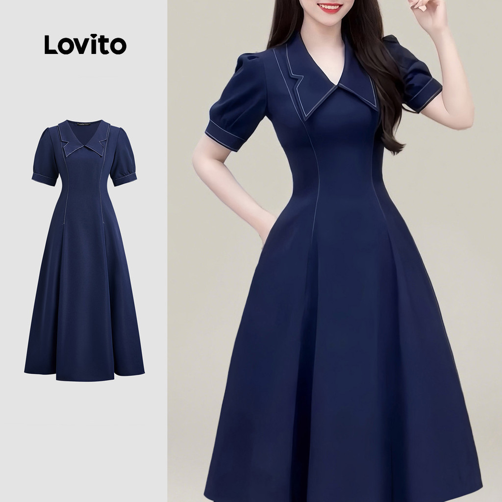 Lovito Vestido Elegante E Simples Azul Para Mulheres Ideal Para a Primavera/verão L150ED696 em Oferta na Shopee