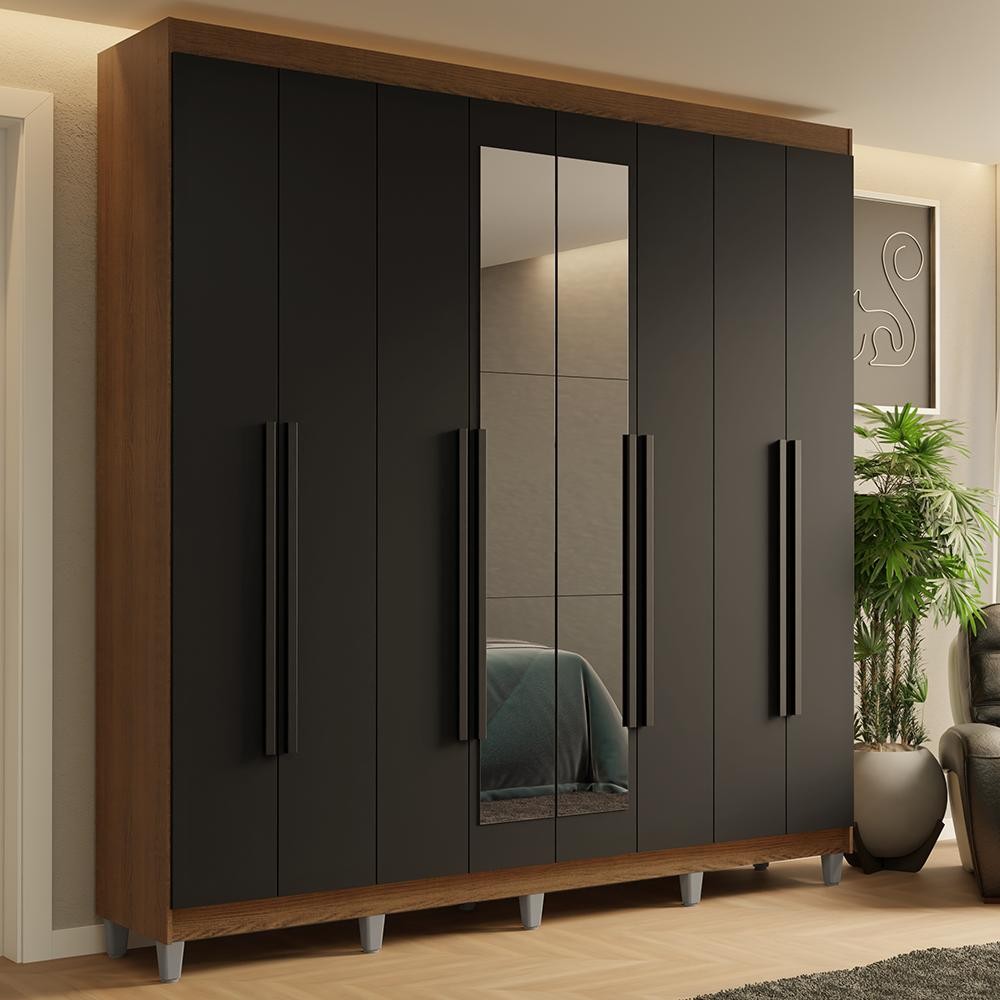 Guarda-Roupa Casal com Pés 8 Portas Batentes com Espelho Saturno Madesa