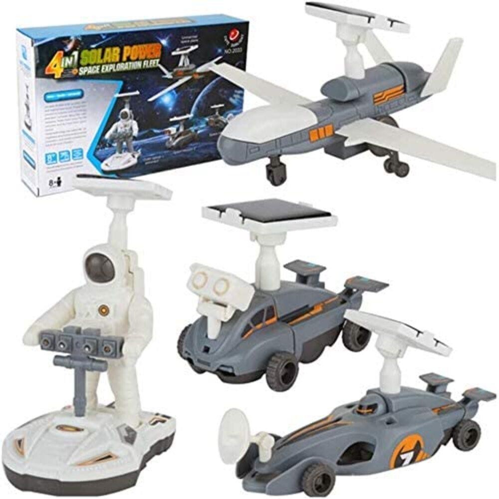 Kit Robô Solar 4 Em 1 Brinquedo Robótica Astronauta Avião Exploração Lunar Montar Geek Infantil