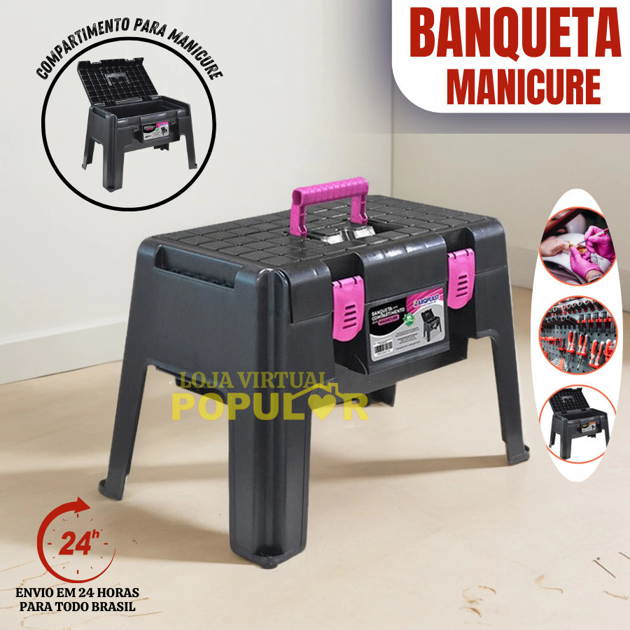 Banqueta Plástica Manicure  Banquinho Banco Pedicure Resistente Camping Pesca Maleta Multiuso