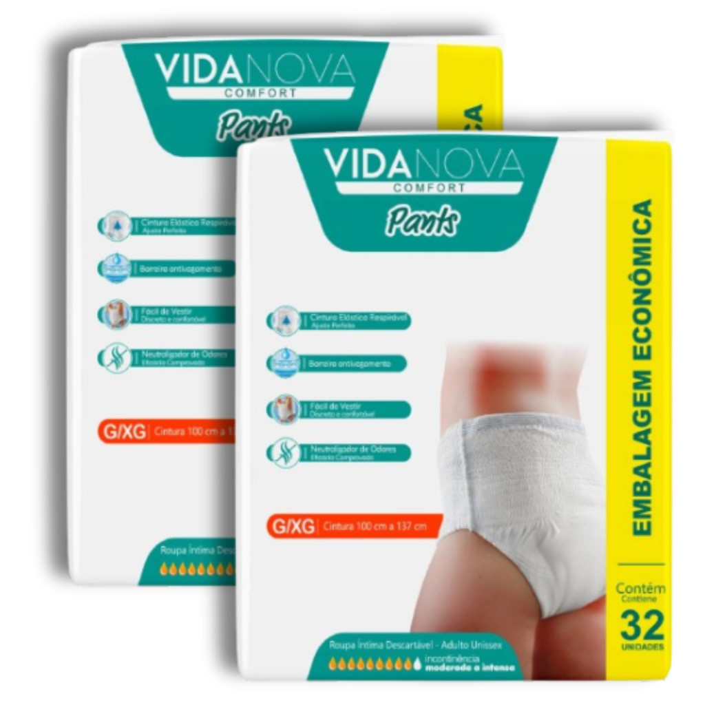 Kit 2 Fralda Calça Vida Nova Comfort Pants Geriátrica Incontinência - Total 64un - Tamanho G XG