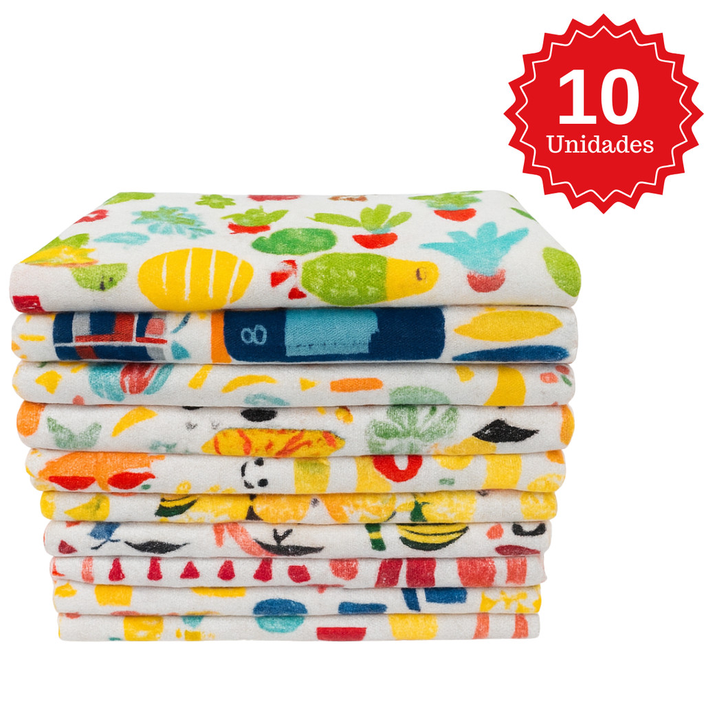 Kit de 10 Panos de Prato Pia Estampado Atoalhados e Felpudos para Cozinha Absorvente e Estiloso