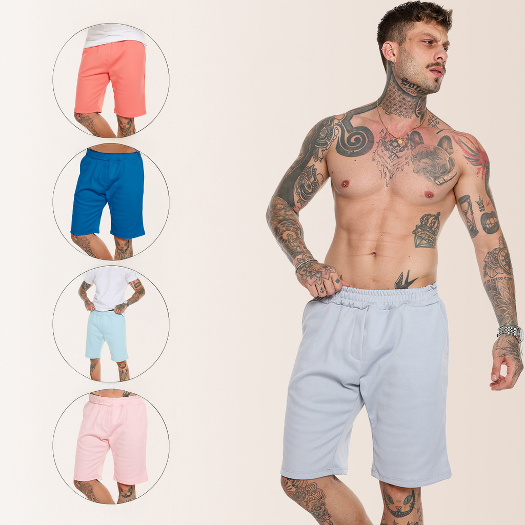 5 Bermudas Moletom Masculina Academia Amarração Treino Liso