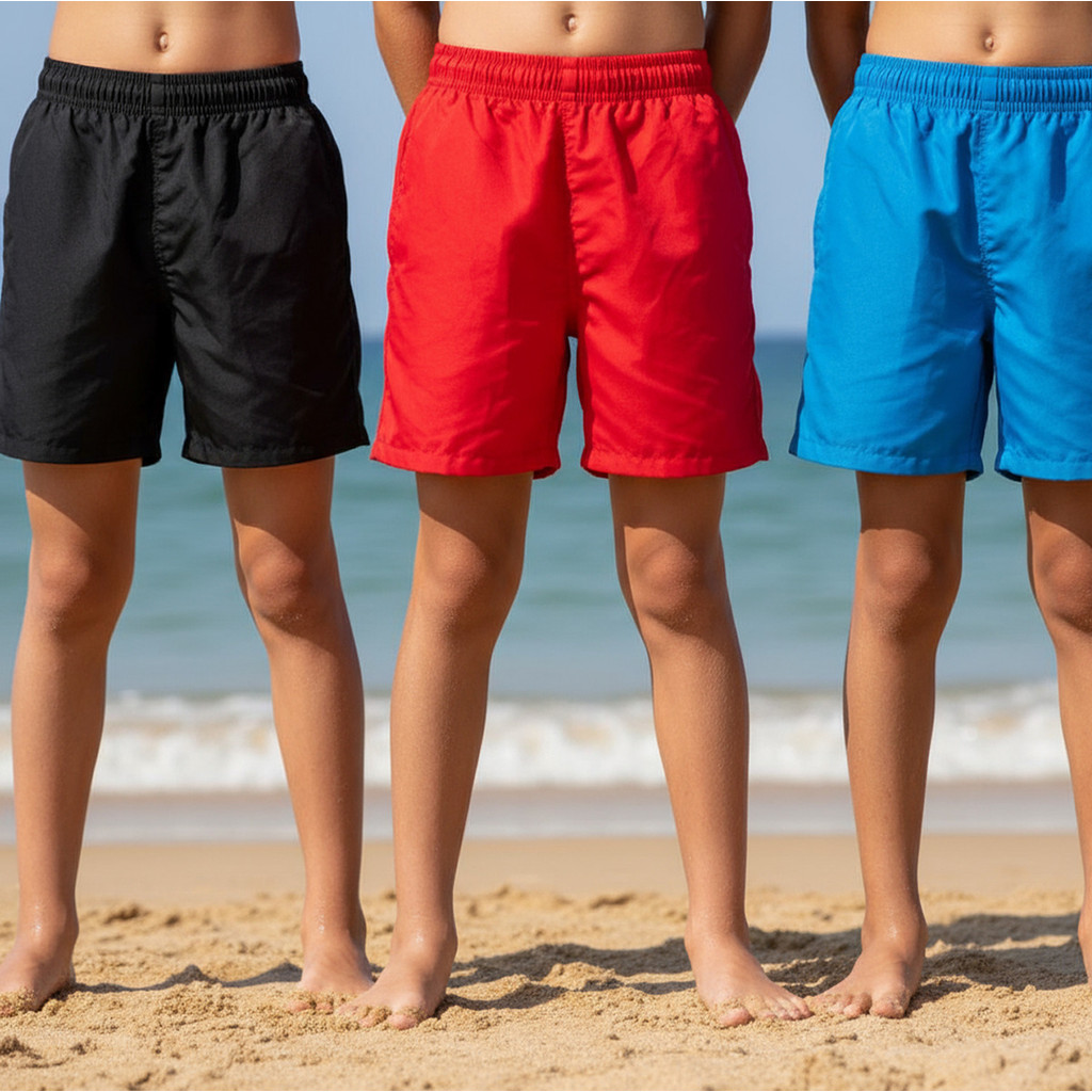 3 Bermuda Shorts Tactel Infantil Elástano Praia Piscina Lisa