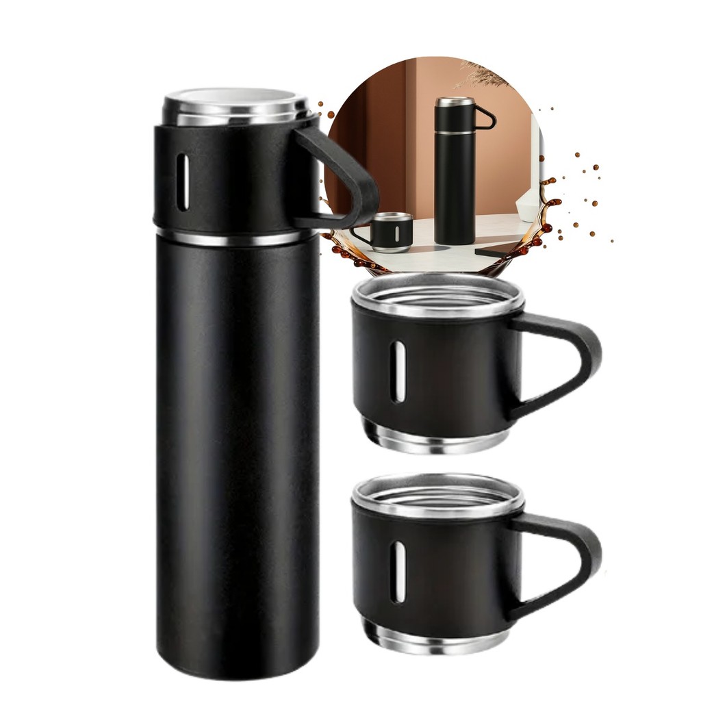 Garrafa Térmica 500ml Aço Inox Parede Dupla Antivazamento com 3 Xícaras Café Água Cor Preto Tippi em Oferta na Shopee