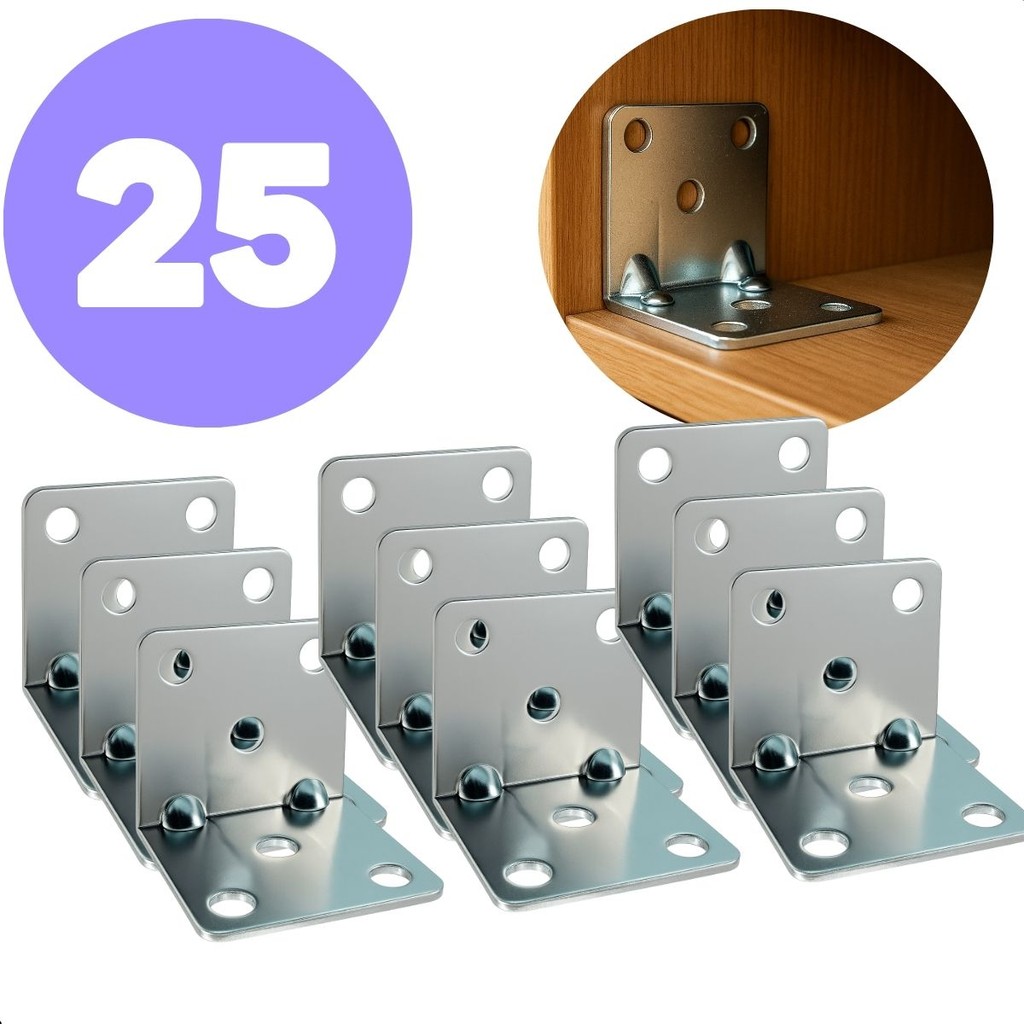 Kit 25 unidades Cantoneira 6 furos Reforçada para Moveis, Paredes, Armarios  2 Polegada em Oferta na Shopee