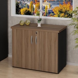 Armário Para Escritório Multiuso Baixo Fechado 2 Portas 80cm Nogal/Preto em Oferta na Shopee