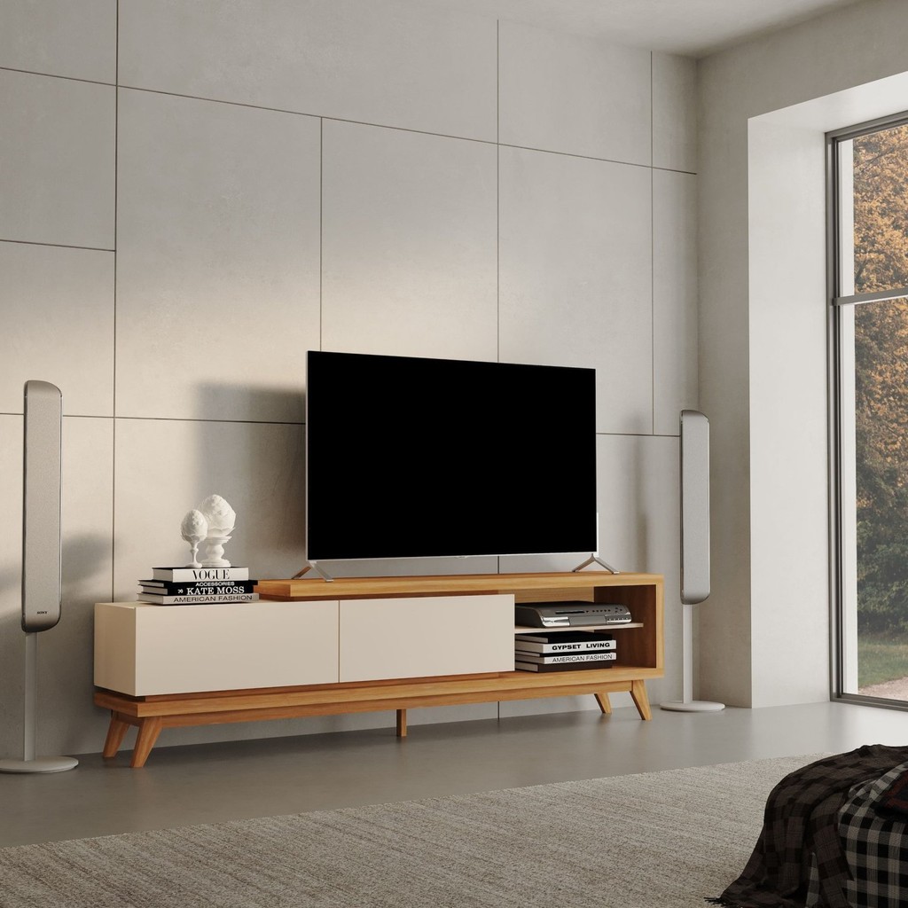 Rack para Tv's até 84 Polegadas Nobre 220cm 2 Gavetas Carvalho/Off White em Oferta na Shopee
