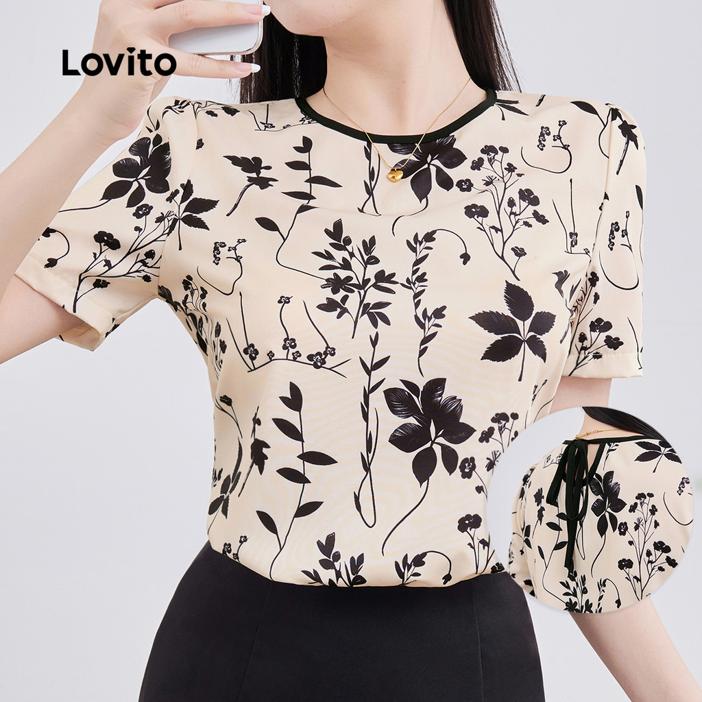 Lovito Blusa Casual Floral Colorblock Primavera/Verão Multicolorida Para Mulheres L135A2D100 em Oferta na Shopee