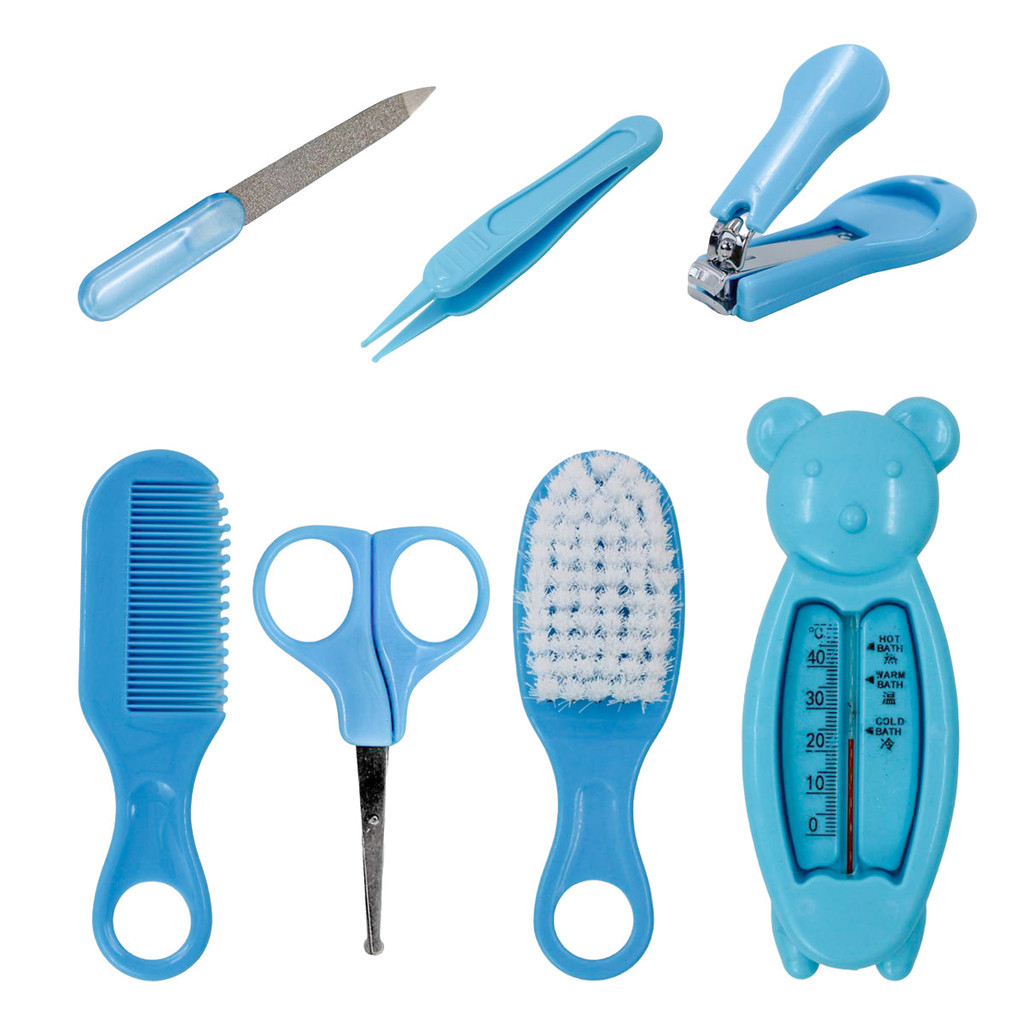 Kit Cuidados Higiene Bebe Pente Escova Cortador Azul