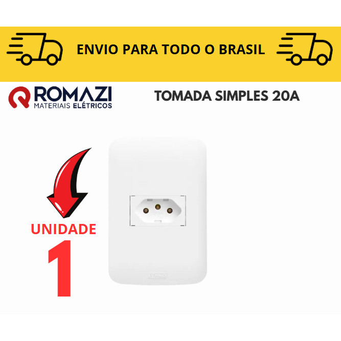 Tomada Simples 20A canoa romazi e Interruptores linha canoa romazi / 10A / 20A / Paralelo / Tomada