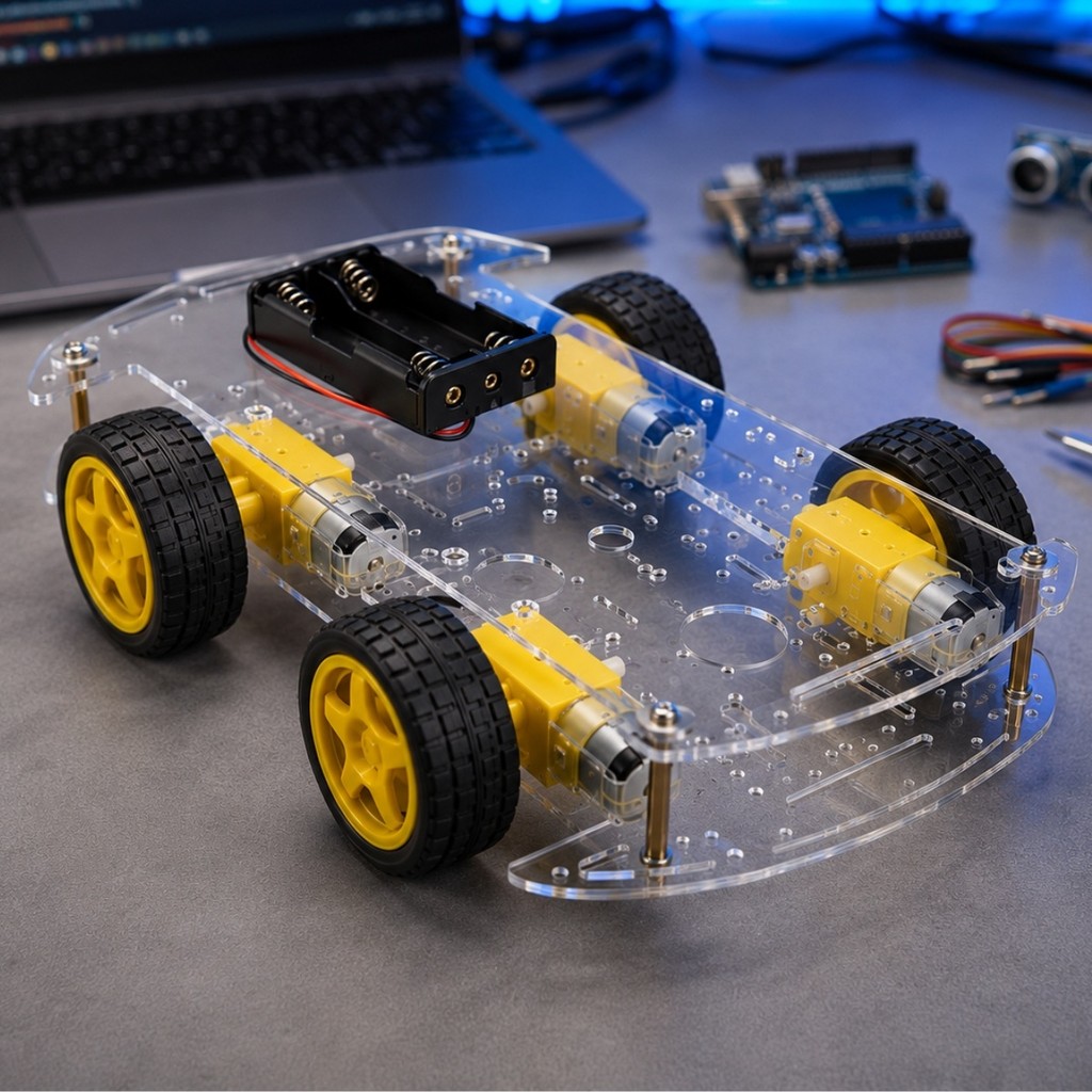 Kit Chassi 4wd p/ Arduino Carrinho Robô Smart Car 4 Motor Dc Rodas Educacional Plataforma Escolar Iniciante Programável