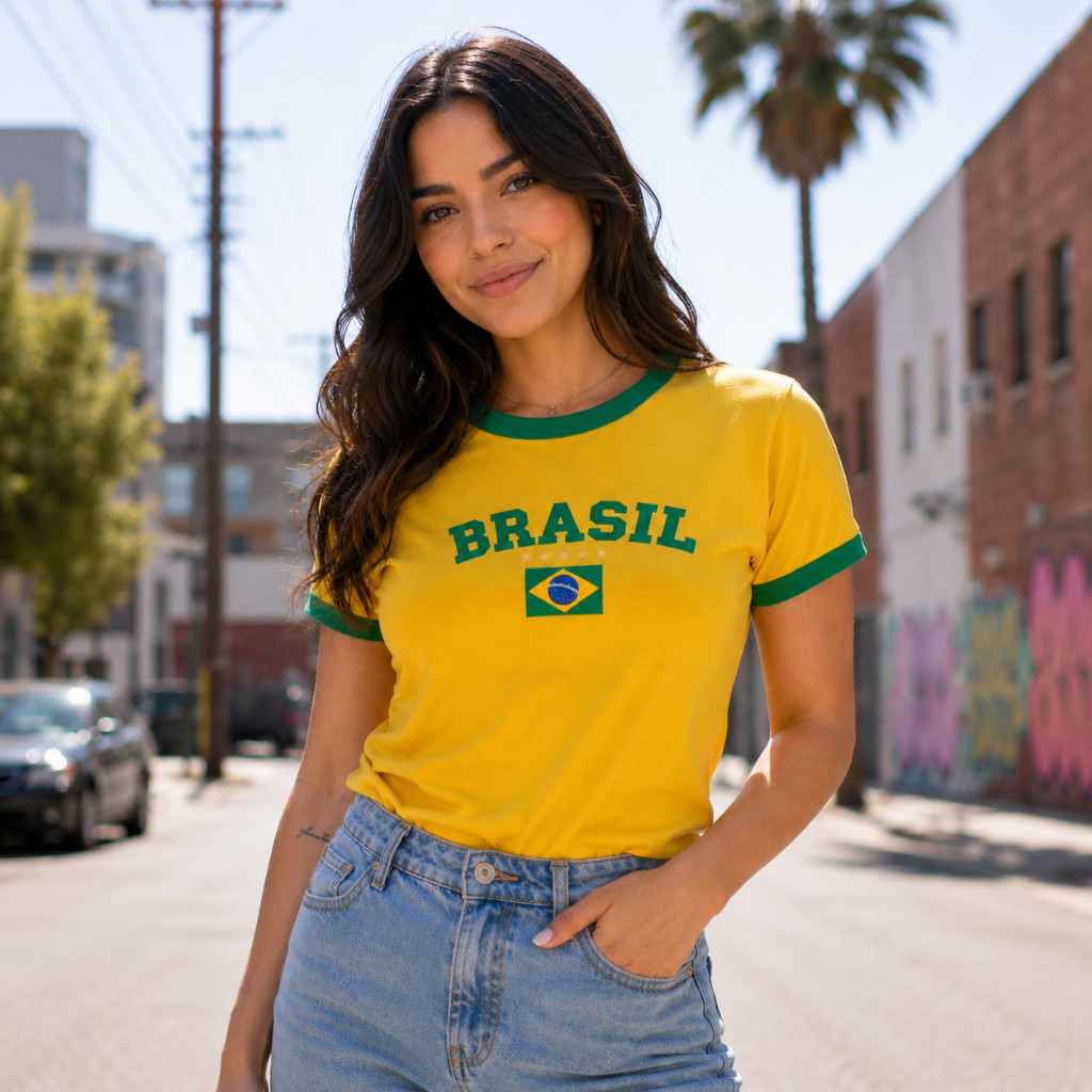 T-shirt Camiseta Do Brasil Camisa Feminina Estampada Lançamento Blusa Copa Envio Imediato