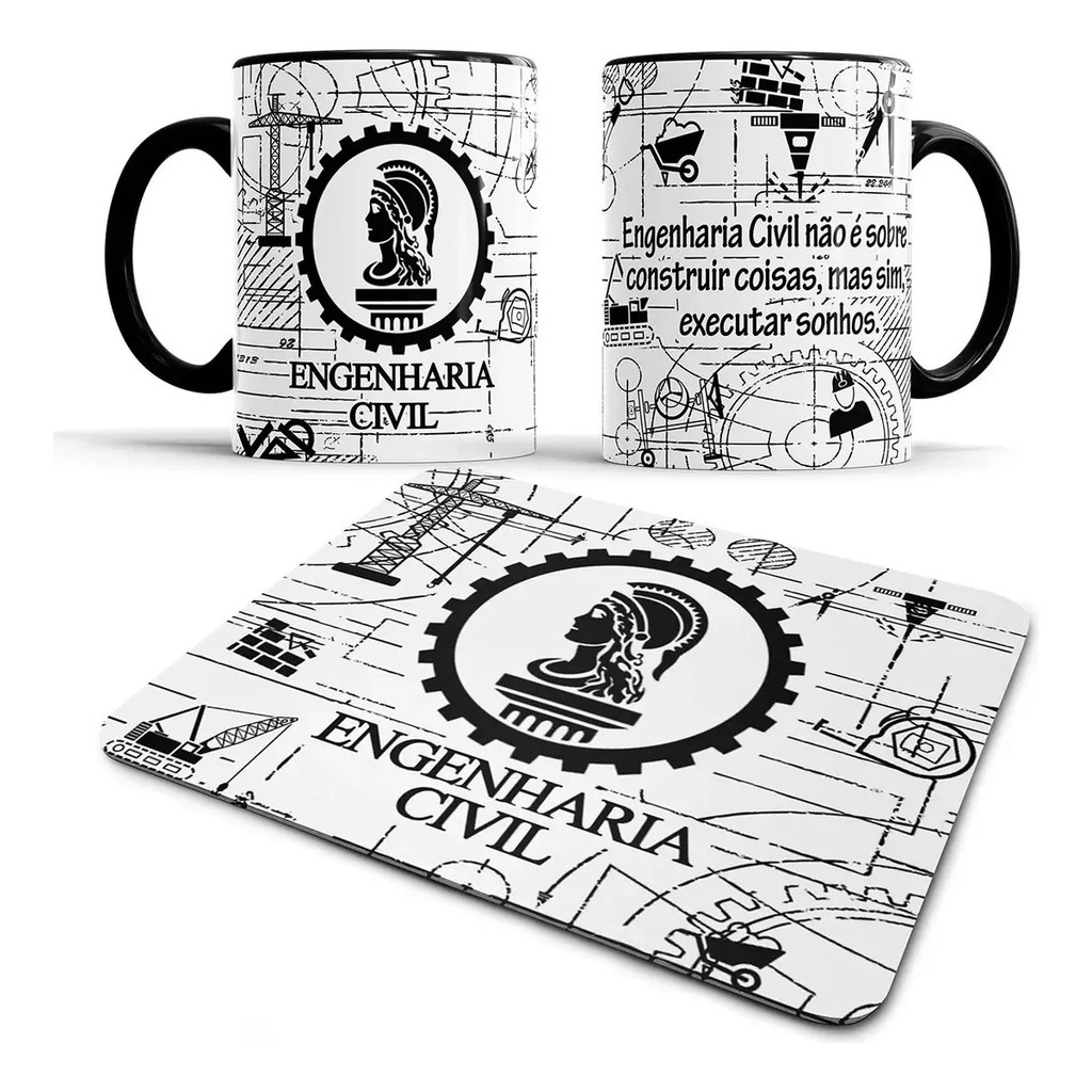 Caneca Engenheiro Engenharia Civil + Mouse Pad