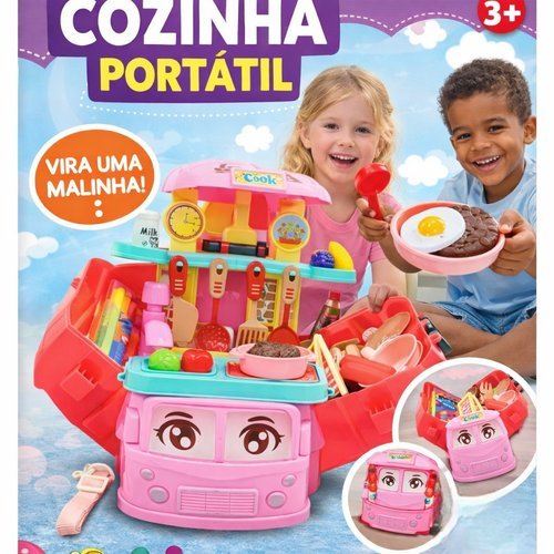 Brinquedo Cozinha Infantil Com Acessorios Maleta Tema Onibus Food Truck Diversao Educativo