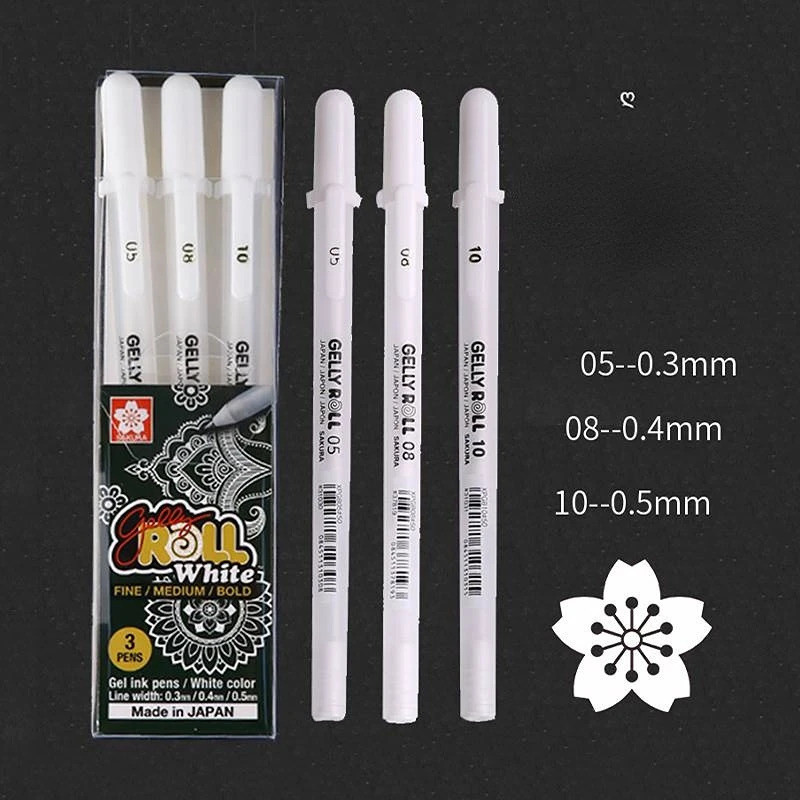 3 Pçs SAKURA Gelly Rolo Gel Canetas Marcador De Destaque Para Diário Arte Desenho Clássico Tinta Branca Ponto Sortido Fi