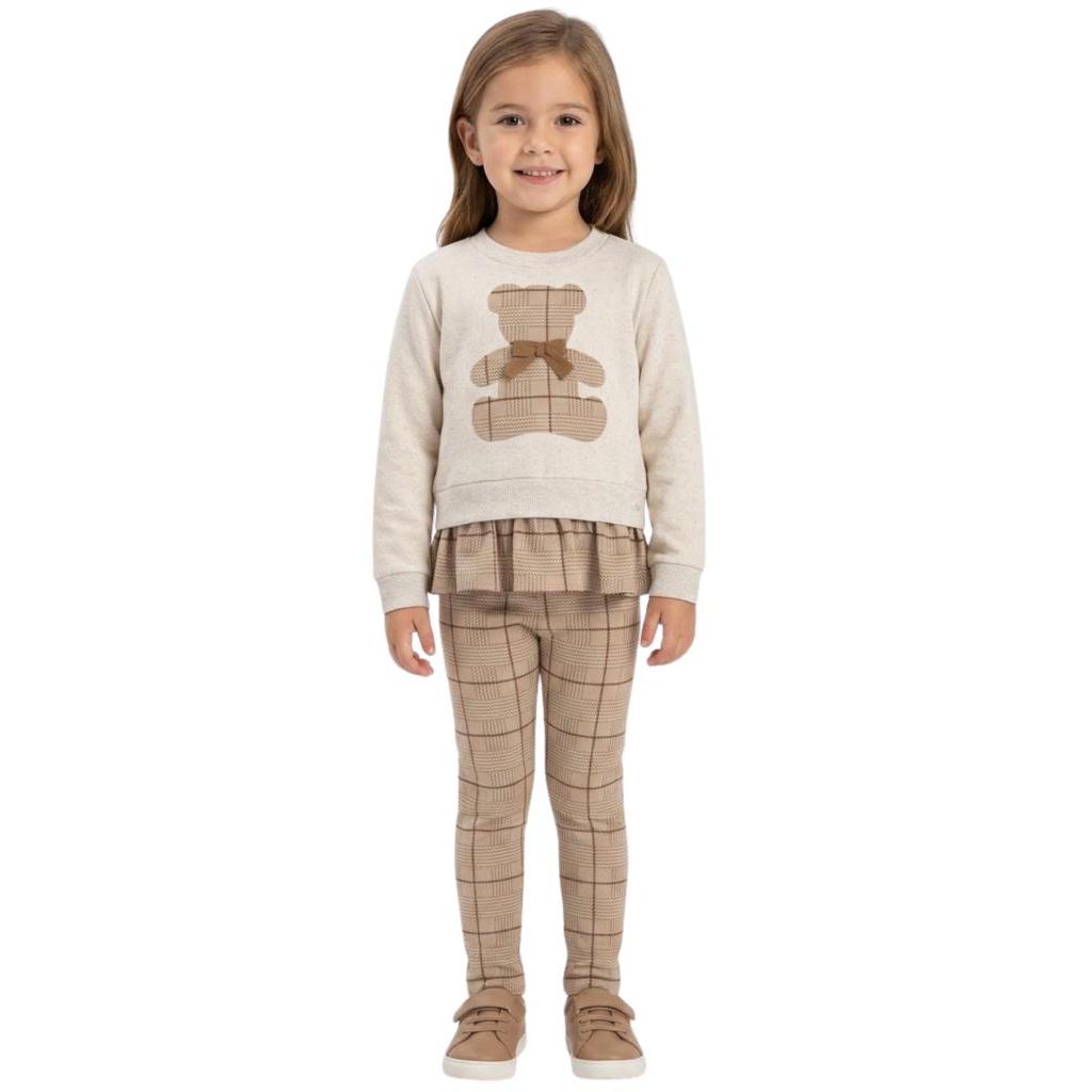 Conjunto Infantil Menina Moletom Xadrez Ursinho Strass Legging Inverno Kukie