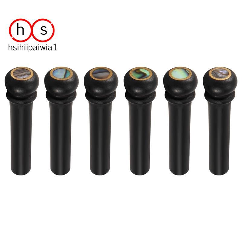6 Pçs Preto Ébano Escudo Guitarra Ponte Osso Pinos Conjunto Com Ponto Abalone Verde Para Acessórios Acústica