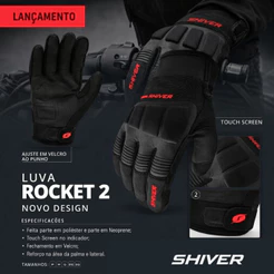 Kit Luva Moto Shiver Rocket 2 Preta Vermelha Touch Screen E Luva Termica Base Frio Inverno 2 Pele Masc Tamanho P M G GG