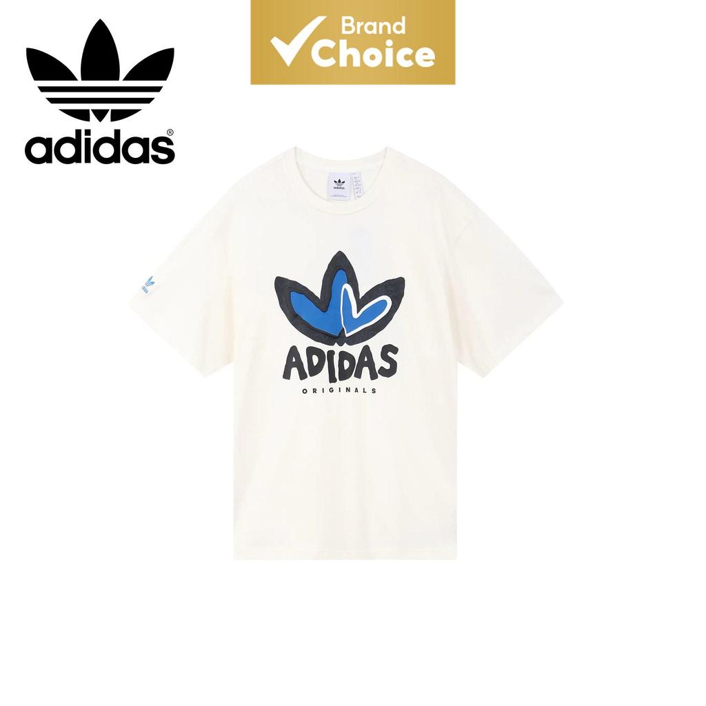 Adidas Originals Camiseta T com Logotipo de Amor, Gola Redonda, Manga Curta, para Homens e Mulheres, em Rosa e Branco