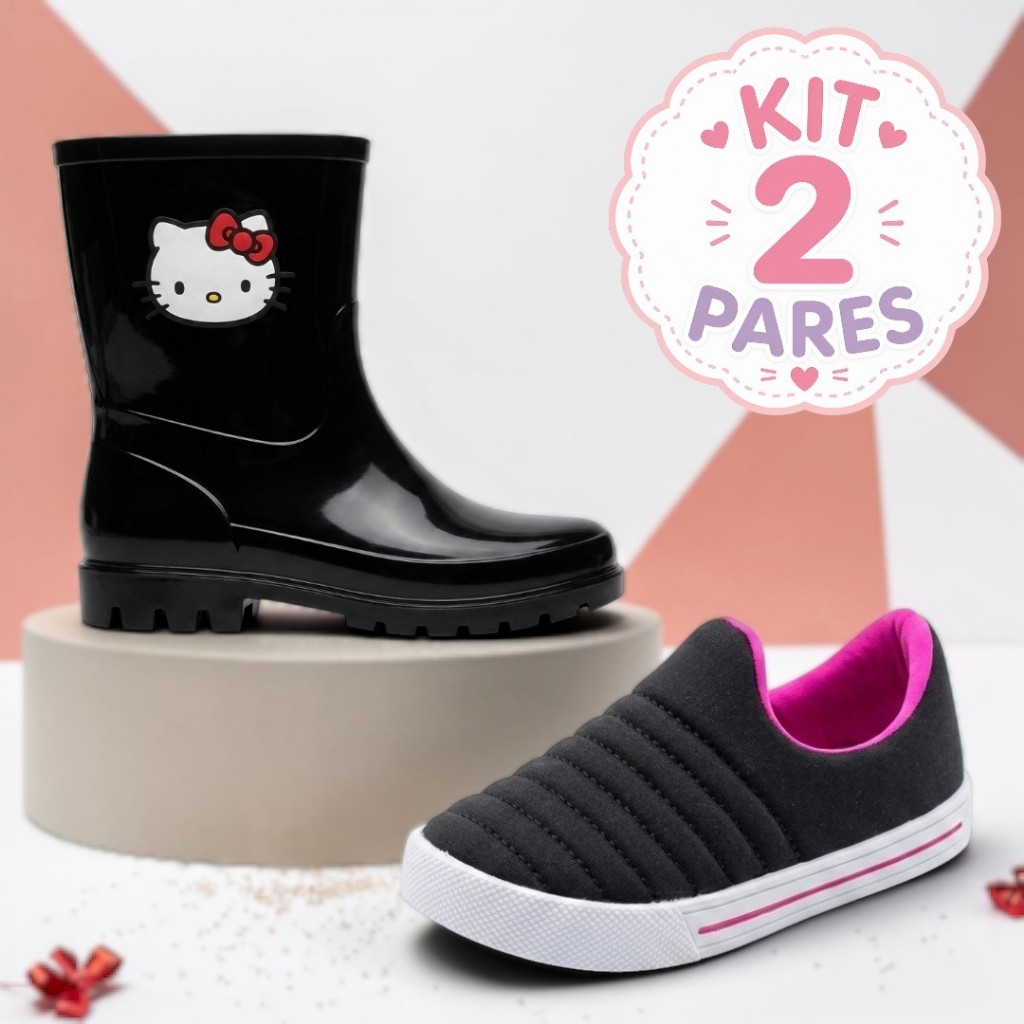 Kit 2 Pares Galocha Cano Alto e Calce Fácil Infantil Menina