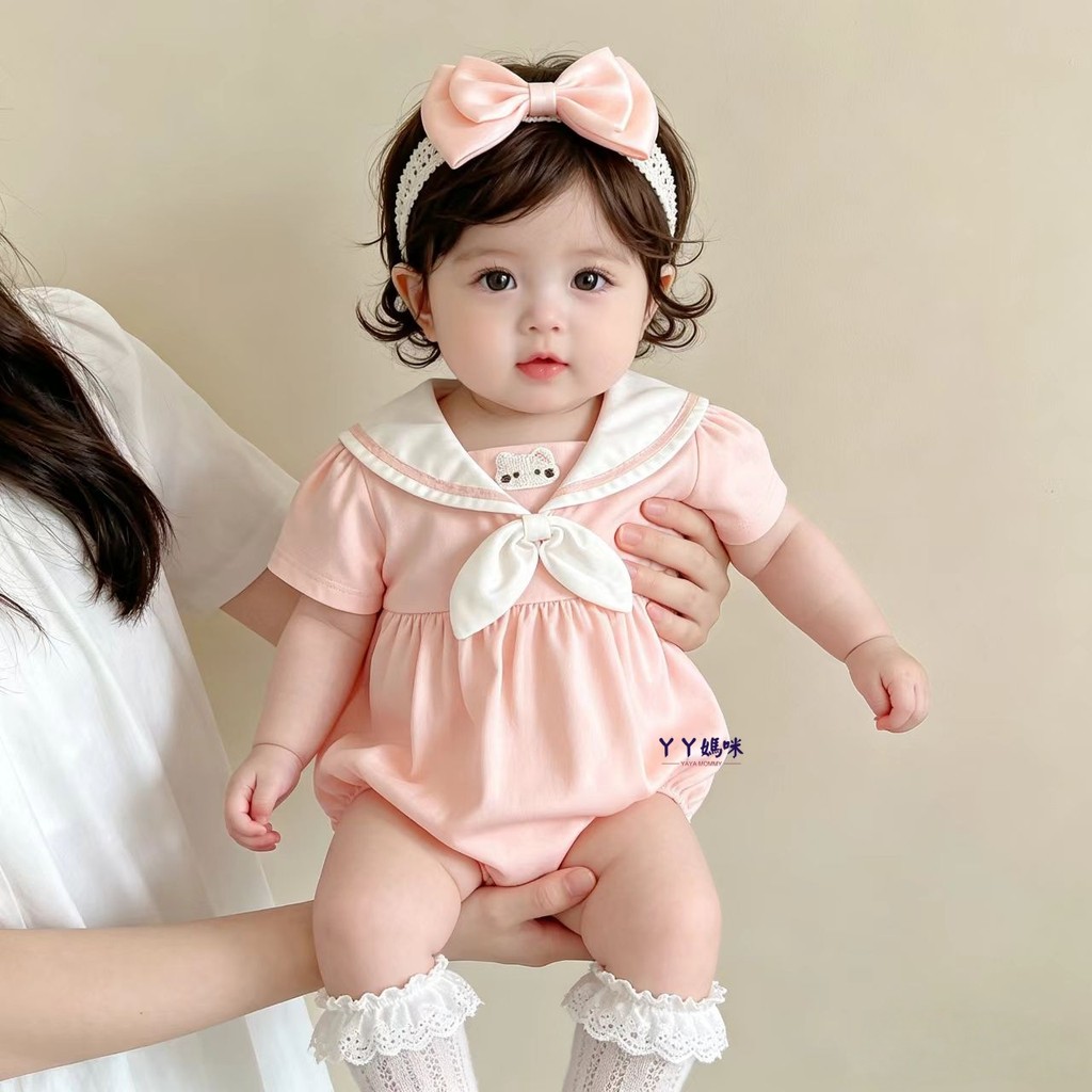 Bebê roupas de bebê roupas de verão estilo fino bebê menina macacão gola marinheiro estilo Preppy bebê recém-nascido pur