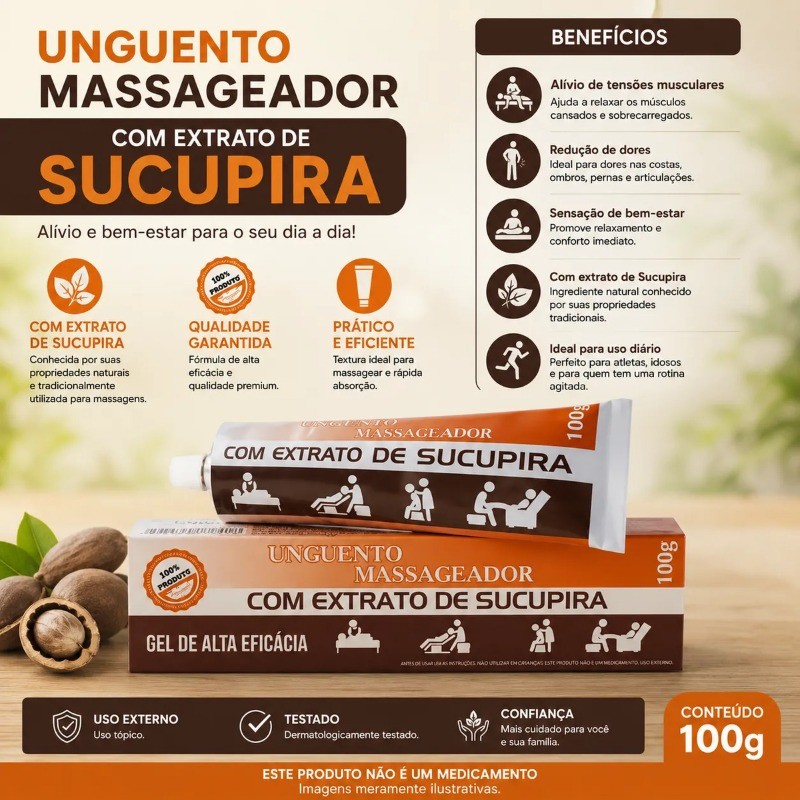 Creme Para Massagem Corporal Com Extrato De Sucupira 100g