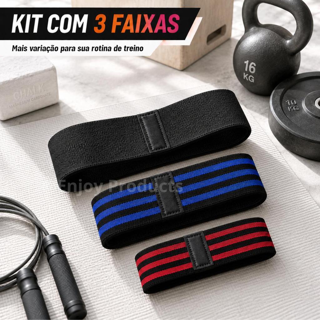 Kit com 3 Hip Band Faixa Elástica para Glúteos, Pernas e Treino Funcional