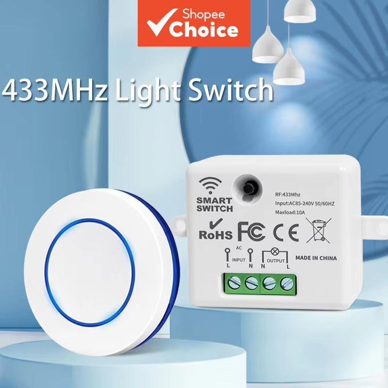 Interruptor de Luz Sem Fio RF 433MHz, Controle Remoto de Relé, Mini Interruptor de Painel Redondo de Parede AC85-240V,