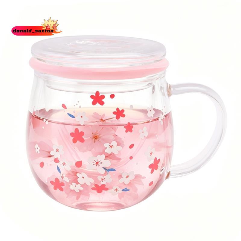[Rápido D] Caneca De Vidro Com Filtro Infusor De Chá E Tampa Conjunto De Copo De Flores De Cerejeira Xícara 300Ml Óculos