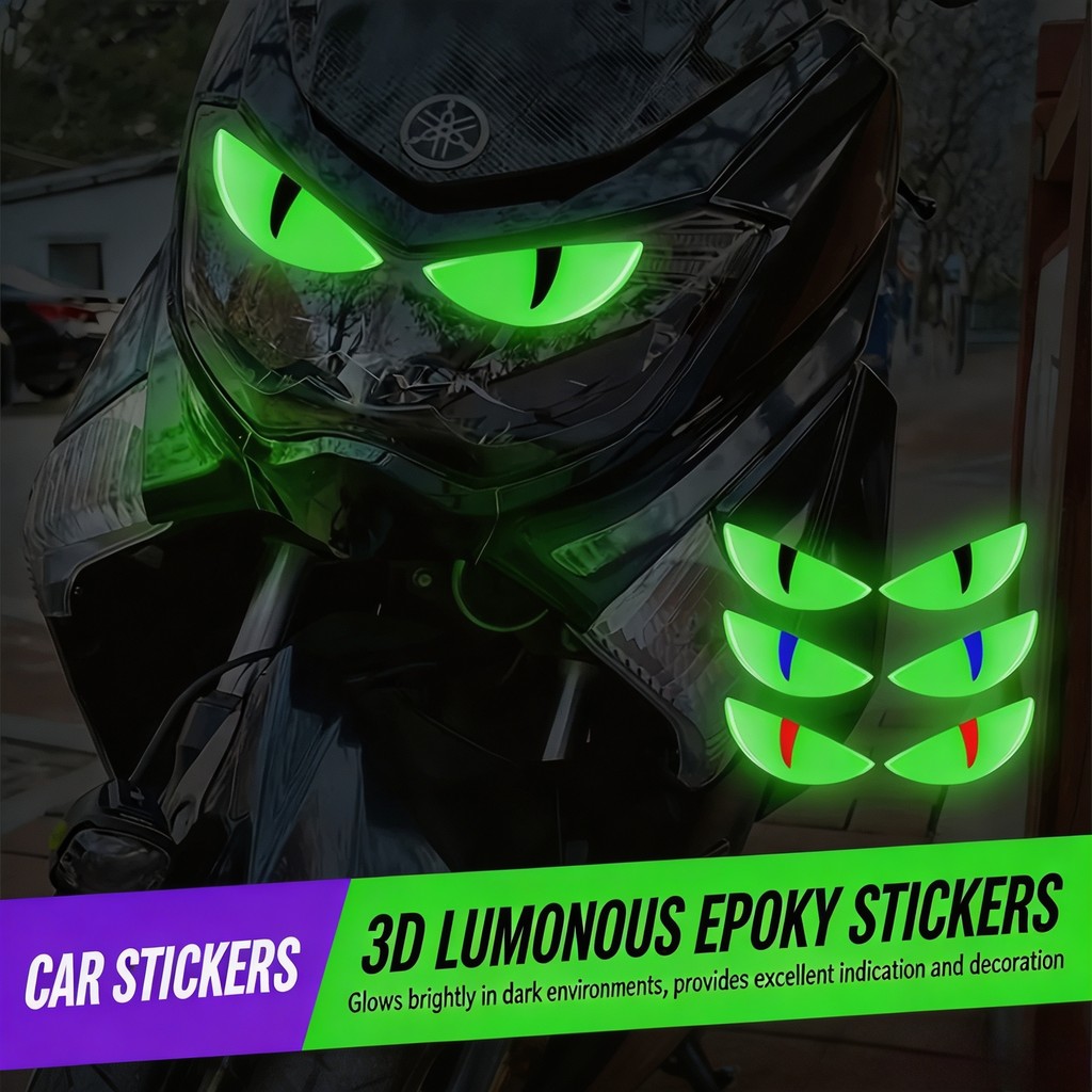 Demon Eye Moto Adesivo Par 3D Decalque Decorativo Para Scooter Luz Frontal E Tampa Do Corpo