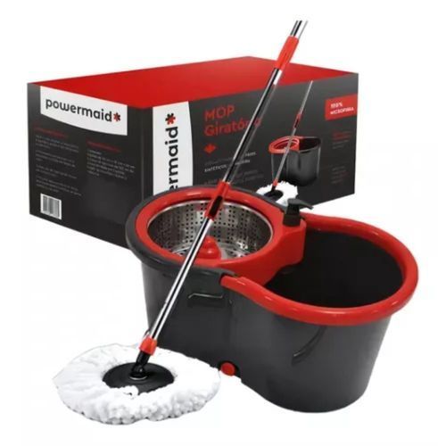 Mop Balde Giratório Duplo Esfregão Refis Rodinhas Alça Centrífuga Aço Inox  Eficiente Limpeza
