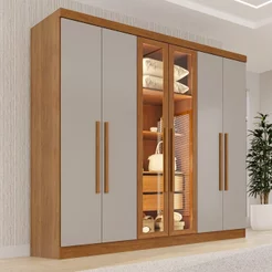 Guarda-Roupa Casal Reflecta com LED 06 Portas 02 Gavetas França Off White/Cinamomo Cinamomo/Off White/Reflecta