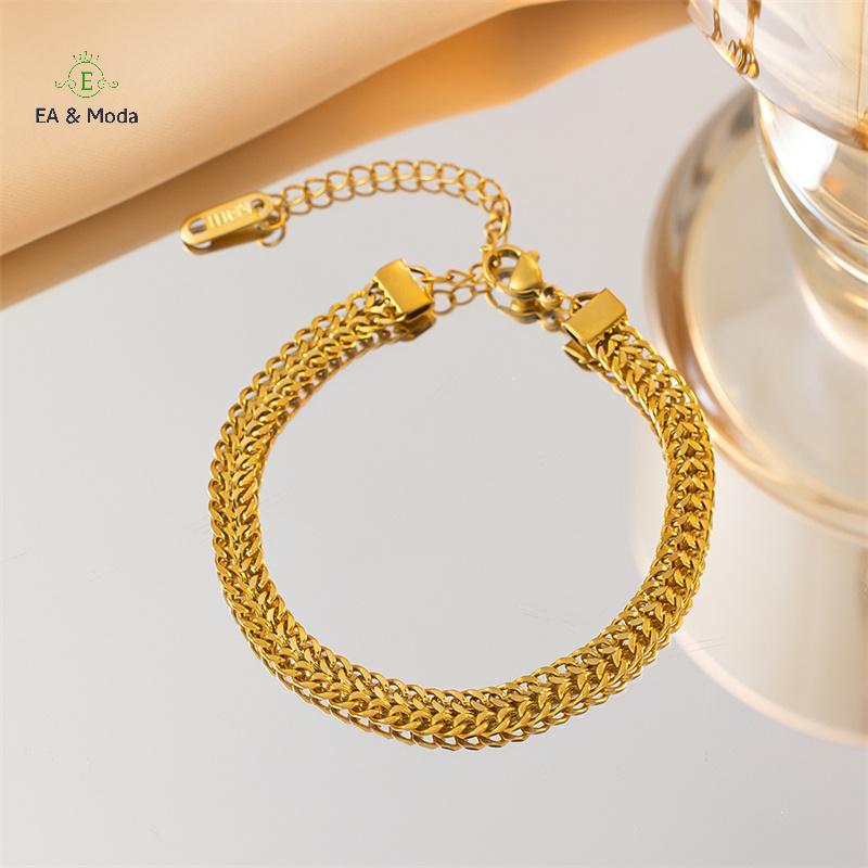 EA & Moda 316L Aço Inoxidável Duplo Feitiço Cor Dourada Thi Twist Chain Pulseira Feminina Ins Design Simples Joias .