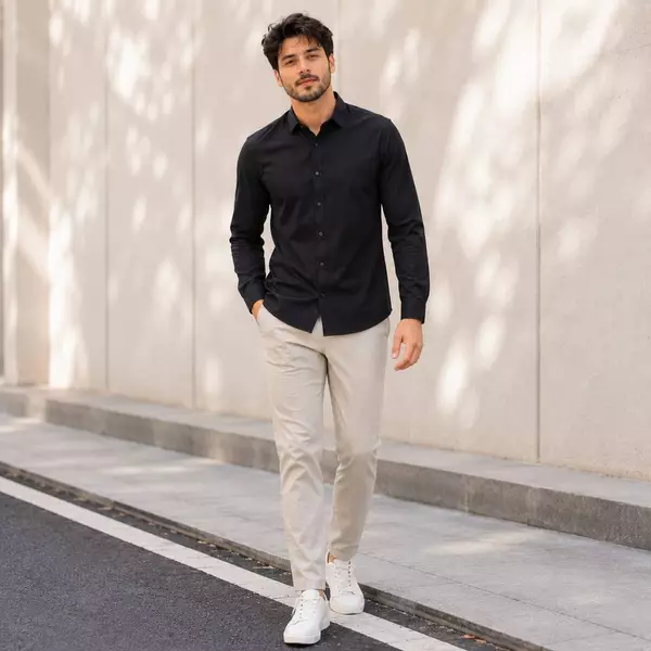 Camisa Social Masculina Manga Longa Slim Fit Elastano com Botão Tecnológica Anti Suor
