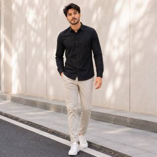 Camisa Social Masculina Manga Longa Slim Fit Elastano com Botão Tecnológica Anti Suor