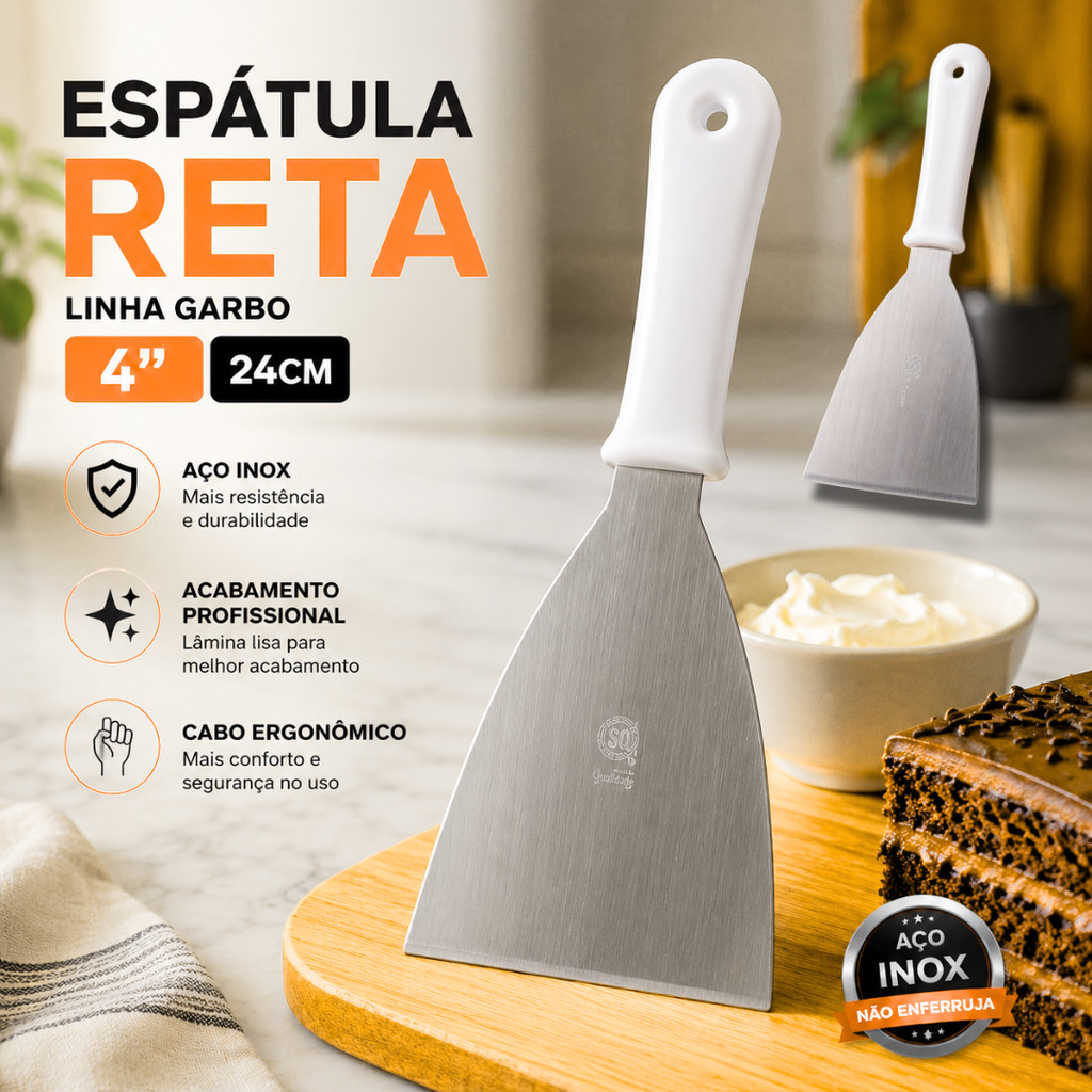 5/4/3/2/1 Espátula Inox Reta 4" Para Chapa Profissional Premium Pizzaria Padaria Hamburguer Pizza