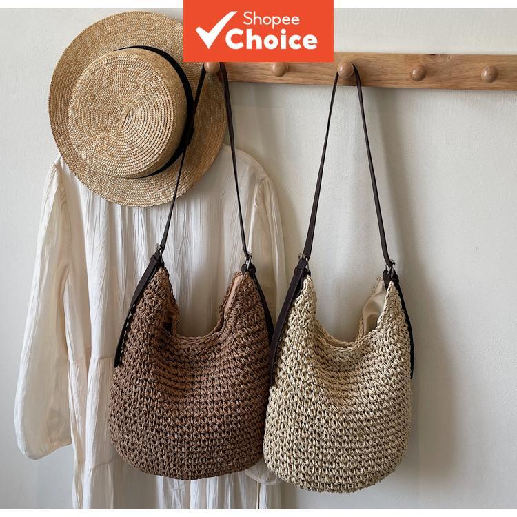 Nova bolsa de palha retrô estilo resort praia, casual, luxo leve, bolsa tiracolo de mão, francesa, textura avançada,
