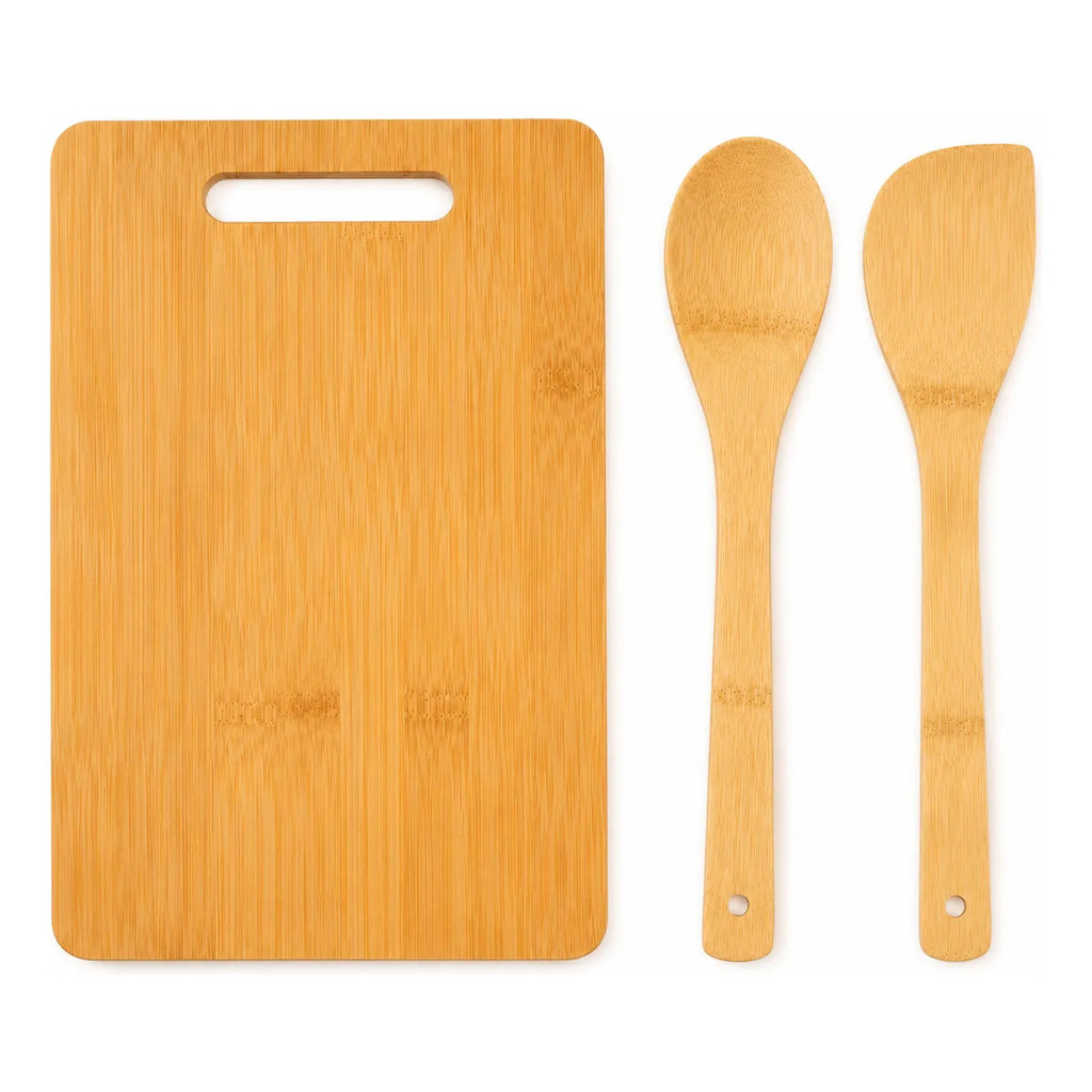 Kit Cozinha Bambu Tábua De Corte Colher E Espátula