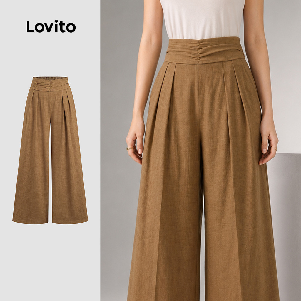 Lovito Calças Casuais com Zíper para O Trajeto Primavera/verão Calças Marrom par