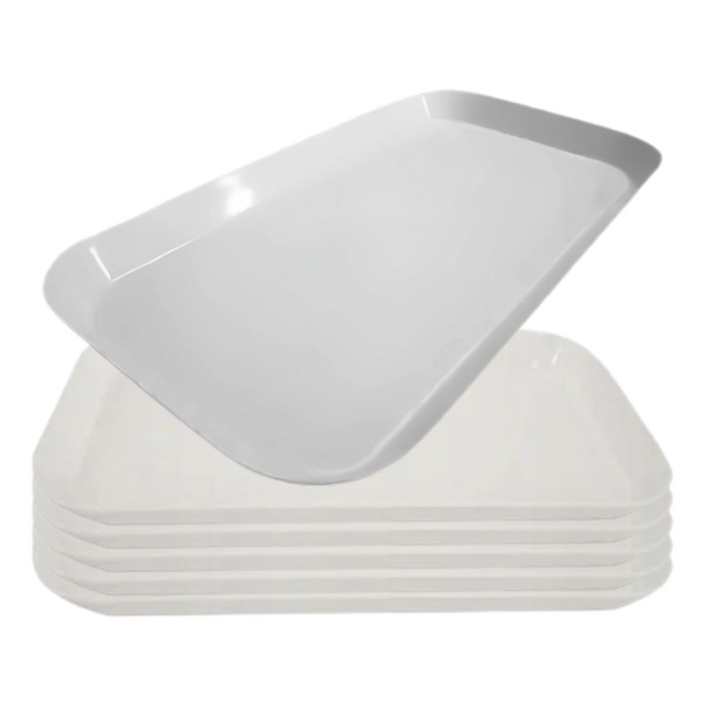 Jogo 6 Travessa De Melamina Branca Prato Retangular 31x16cm Bandejas Decorativas Para Buffet Bestfer
