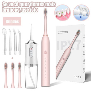 Combo Escova Elétrica e Irrigador Oral Recarregável | Kit Higiene Bucal Completo | Presen…